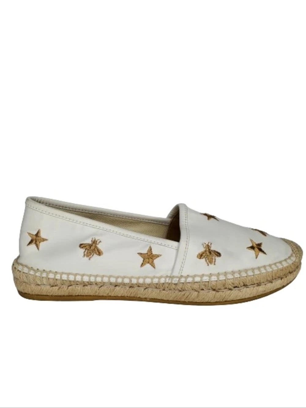 Gucci White Leather Bee & Star Embroidered Espadrilles